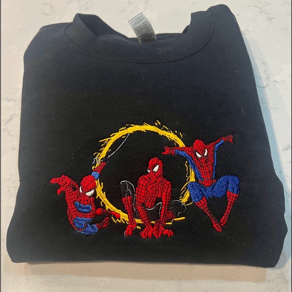 Embroidered Three Trio Fire Spiderman Graphic Crewneck - Picture 2 of 6